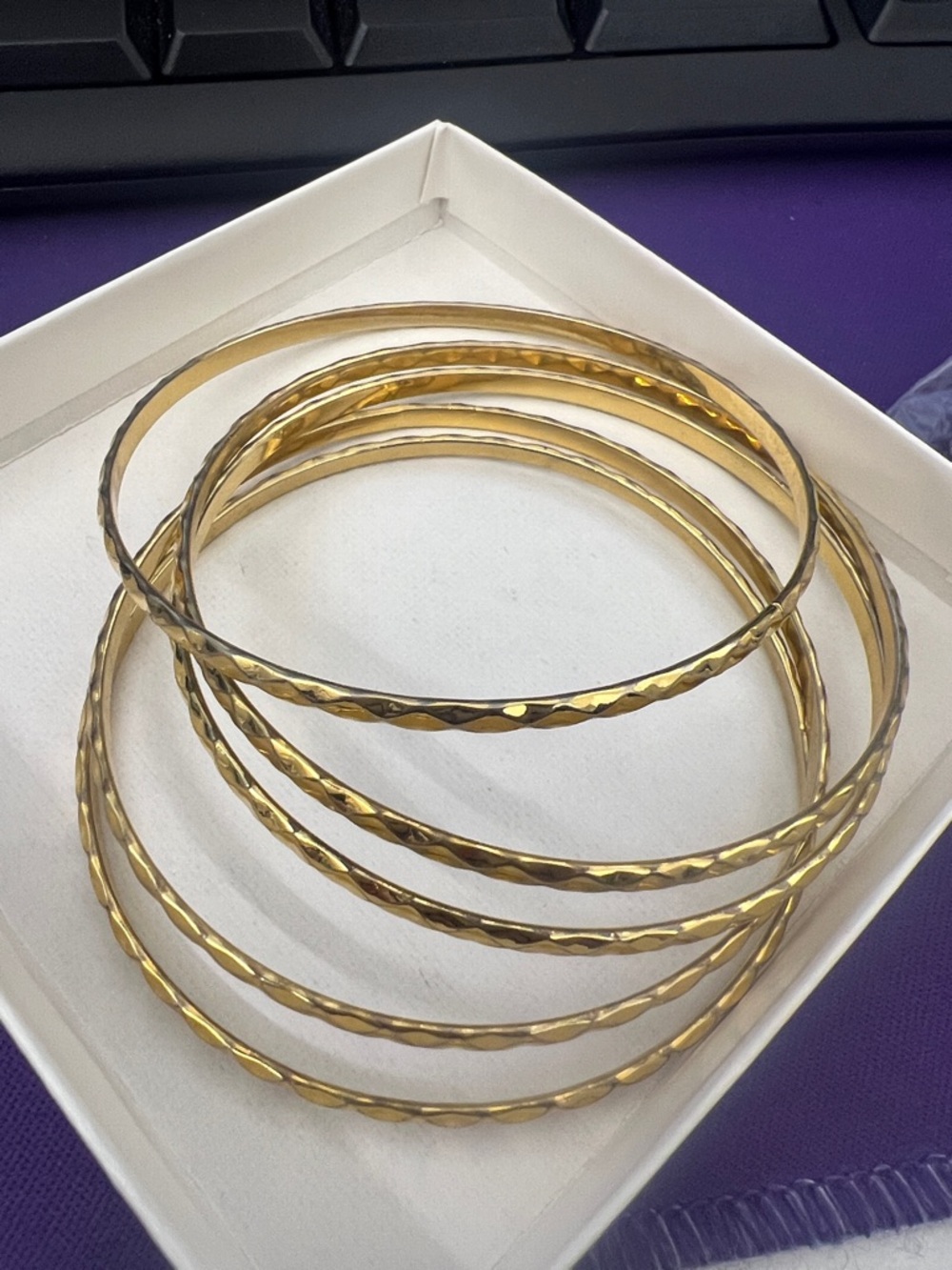 Classic Gold-Tone Textured Bangle Bracelet Set - Women Jewelry